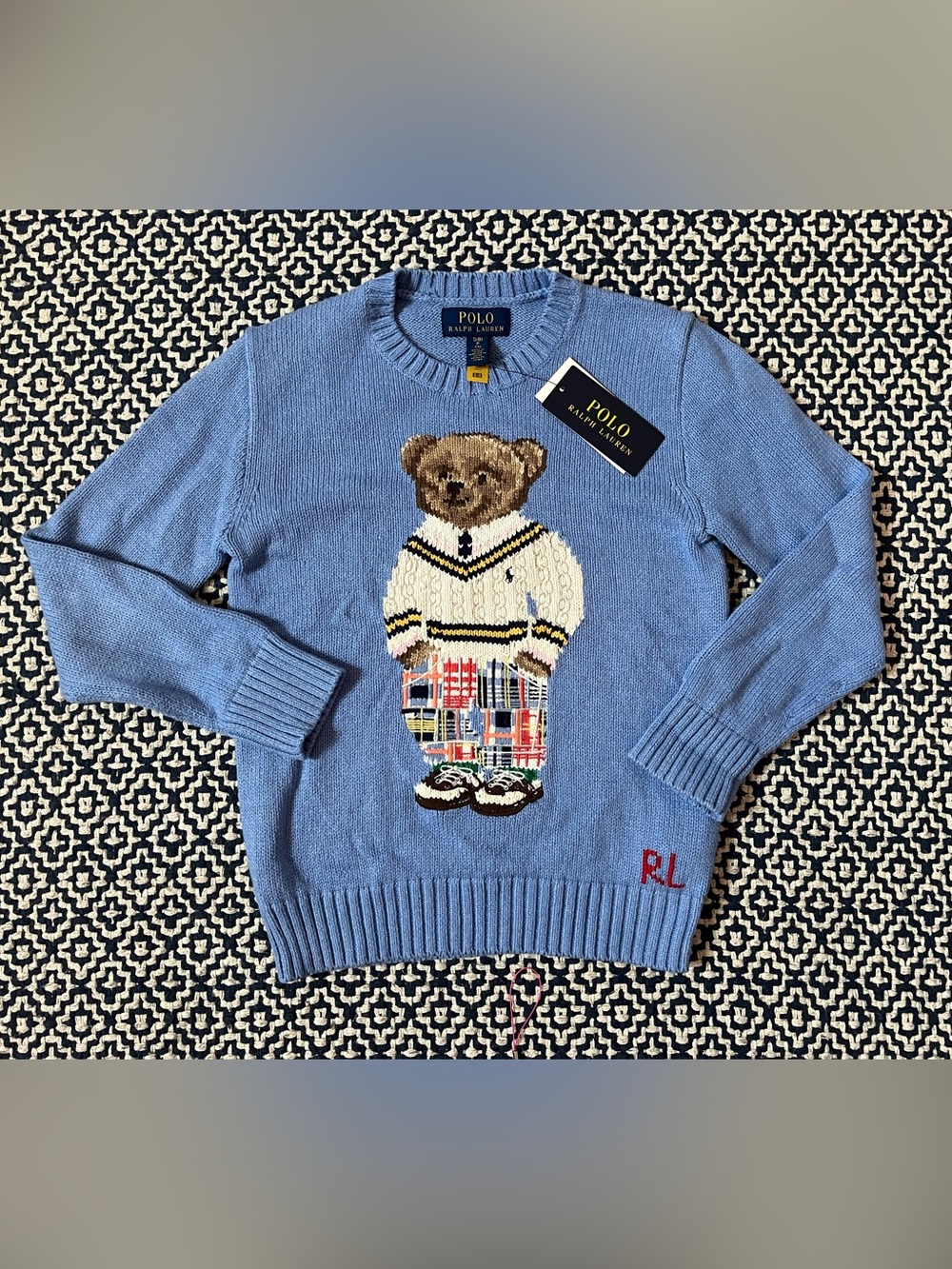 NWT Kids Polo Ralph Lauren Blue Preppy Bear Intarsia Sweater